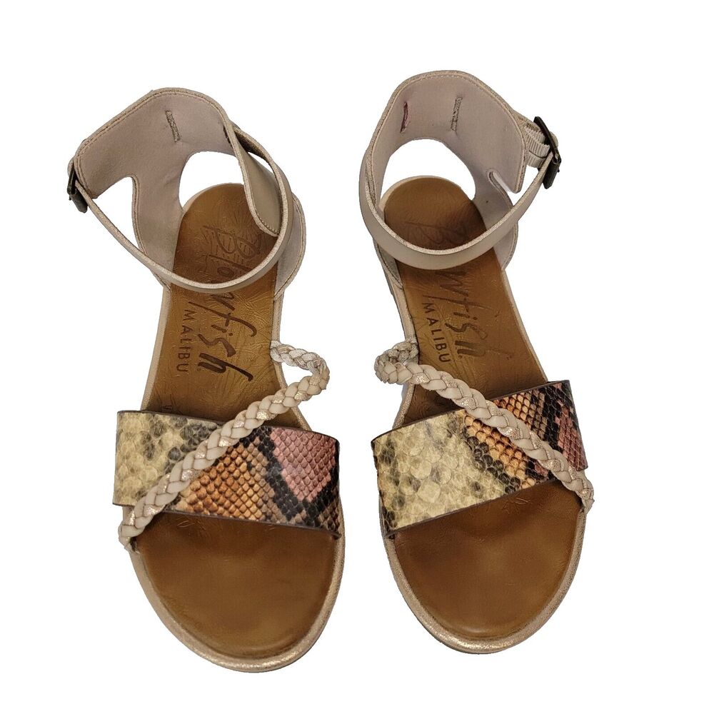 Blowfish Malibu Women's 10.5 Beige Metallic Ankle Strap Zip Open Toe Sandals